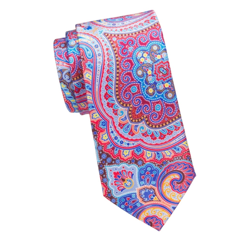 Robert Graham Mens 100% Silk Tie Pink Red Blue Paisley Pattern Necktie‎ NWT